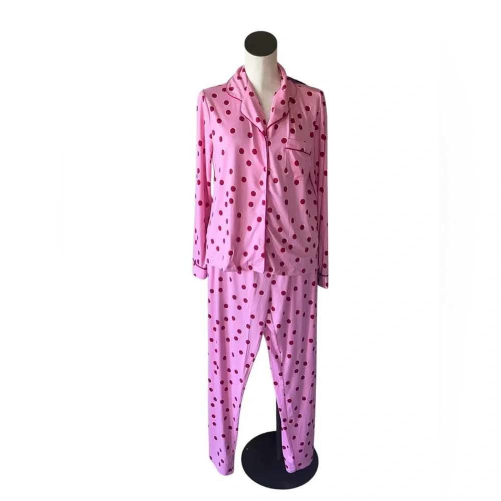 NWT Kate Spade Short Sleeve Notch Collar  Pajama 2PCS Set Pink Red Medium